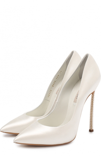 Атласные туфли на декорированной шпильке Blade Casadei