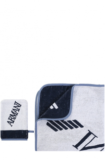 Комплект из хлопкового полотенца и рукавицы Armani Junior