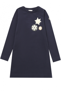 Хлопковое мини-платье с нашивками Moncler Enfant