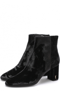 Бархатные ботильоны Loulou на устойчивом каблуке Saint Laurent
