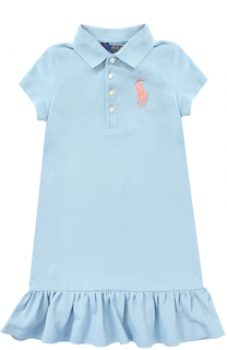 Хлопковое мини-платье с оборкой и логотипом бренда Polo Ralph Lauren