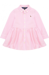 Хлопковое мини-платье с логотипом бренда и воротником button down Polo Ralph Lauren