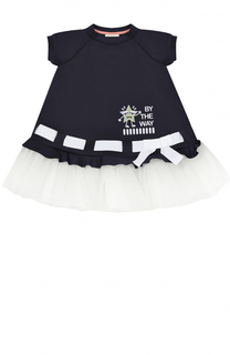 Трикотажное мини-платье с контрастной отделкой и бантом Fendi Roma