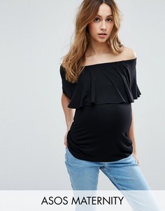 Топ с оборками и вырезом лодочкой ASOS Maternity - Черный