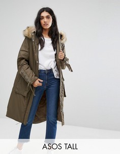 Парка с удлиненным краем и шнуровкой ASOS TALL - Зеленый