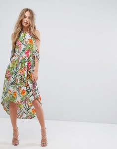 Платье с вырезами на плечах и асимметричным подолом Adelyn Rae Lianna - Мульти