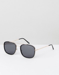 Черно-золотистые солнцезащитные очки-авиаторы с плоскими стеклами ASOS - Черный