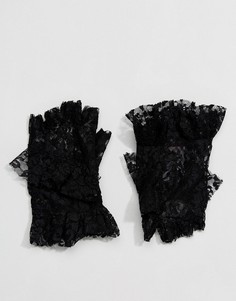 Кружевные перчатки без пальцев с рюшами ASOS - Черный