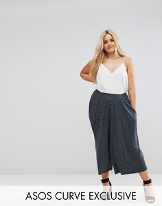 Плиссированные кюлоты в горошек эксклюзивно для ASOS CURVE - Темно-синий