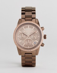 Коричневые часы с блестящим браслетом Michael Kors MK6529 Ritz - Коричневый