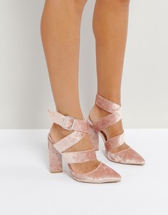 Бархатные розовые туфли на каблуке Qupid - Розовый