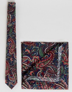 Галстук и платок для нагрудного кармана с принтом пейсли ASOS - Темно-синий
