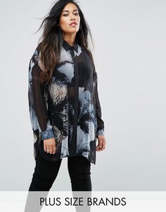 Полупрозрачная рубашка с асимметричным краем и цветочным принтом Religion Plus - Мульти