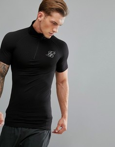 Черная компрессионная футболка с молнией до груди SikSilk - Черный