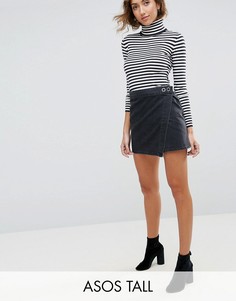 Выбеленная черная джинсовая мини-юбка с запахом ASOS TALL - Черный