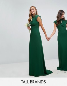 Облегающее шифоновое платье макси с расклешенными рукавами TFNC Tall WEDDING - Зеленый