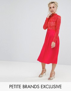 Премиум-платье миди с кружевным топом и плиссированной юбкой Little Mistress Petite - Красный