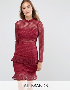 Сетчатое приталенное платье с оборкой по краю True Decadence Tall - Красный