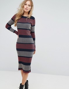 Вязаное платье миди в полоску Vero Moda - Темно-синий
