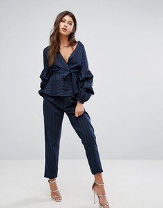 Узкие брюки в тонкую полоску PrettyLittleThing - Темно-синий