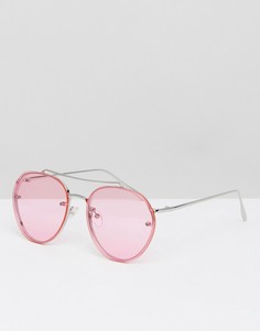 Солнцезащитные очки-авиаторы в серебристой оправе с розовыми стеклами ASOS - Розовый