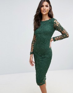 Кружевное облегающее платье миди AX Paris - Зеленый