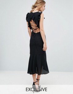 Платье миди со шнуровкой на спине и оборками Hope & Ivy - Черный