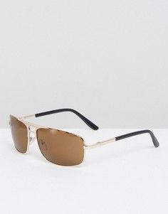 Солнцезащитные очки-авиаторы в золотистой оправе с черепаховой отделкой ASOS - Коричневый