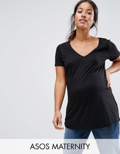 Легкая футболка с V-образным вырезом ASOS Maternity - Черный