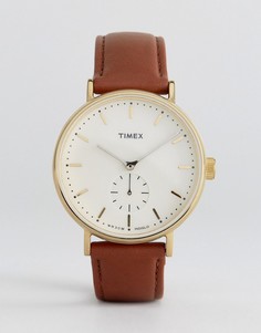 Часы со светло-коричневым кожаным ремешком Timex Fairfield - Рыжий