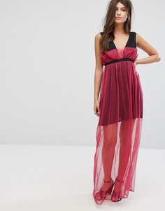 Платье макси с полупрозрачным сетчатым слоем в горошек Fashion Union - Розовый