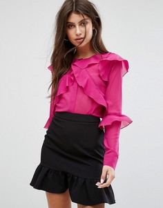 Прозрачная блузка с многослойными оборками Fashion Union - Розовый