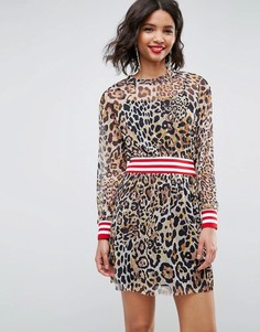 Сетчатое короткое приталенное платье с леопардовым принтом и отделкой в рубчик ASOS - Мульти