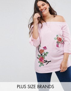 Блузка в полоску с открытыми плечами и цветочным узором Lovedrobe - Мульти