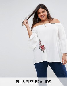 Блузка с открытыми плечами и цветочной отделкой Lovedrobe - Белый