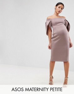 Облегающее платье миди с широким вырезом и рукавом-лепестком ASOS Maternity PETITE - Розовый
