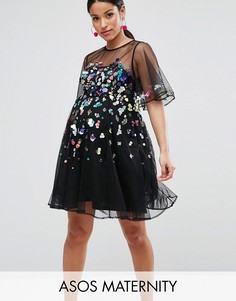 Сетчатое платье мини с отделкой пайетками ASOS Maternity - Черный