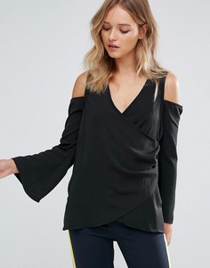 Блузка с запахом и открытыми плечами Neon Rose - Черный