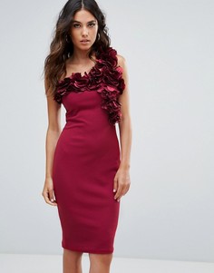 Платье миди из крепа на одно плечо с цветочной отделкой Club L - Розовый