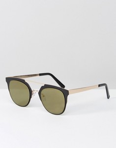 Черные круглые солнцезащитные очки с золотистыми стеклами ASOS - Черный