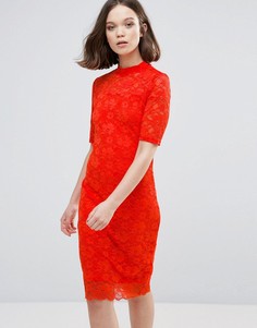 Кружевное платье миди с рукавами 3/4 Ichi - Красный