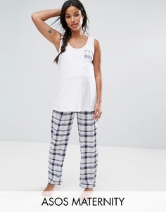 Пижамный комплект из майки с карманом и брюк в клетку ASOS Maternity - Синий