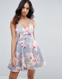 Короткое приталенное платье с цветочным принтом New Look Summer - Серый