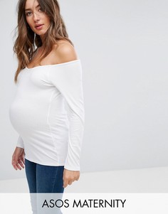 Топ в рубчик с открытыми плечами ASOS Maternity - Белый