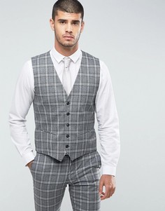 Узкий жилет в черно-белую клетку Selected Homme - Серый