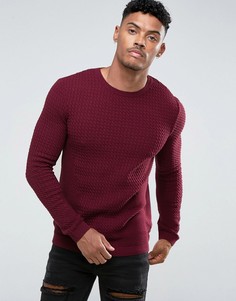 Бордовый легкий облегающий джемпер с узором в косичку ASOS - Красный