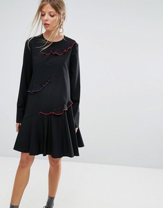 Платье с отделкой контрастного цвета на оборках Sportmax Code Emilia - Черный