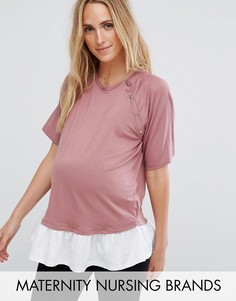 Футболка с кнопками на плечах и оборкой ASOS Maternity NURSING - Розовый