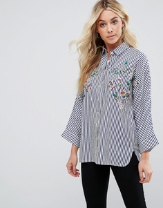Полосатая рубашка с вышивкой Boohoo - Мульти
