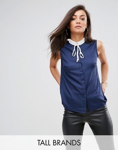 Блузка без рукавов с плиссированным воротником и завязкой Fashion Union Tall - Темно-синий